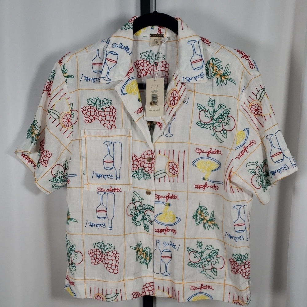 Magaschoni Buon Appetito Embroidered Button Shirt‎ SZ S/P NWT